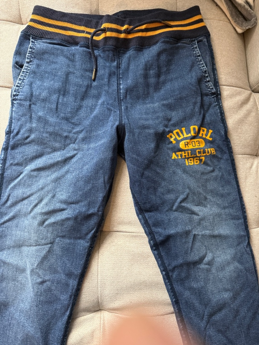 Polo by Ralph Lauren Navy Jeans with Yellow Athletic Logo